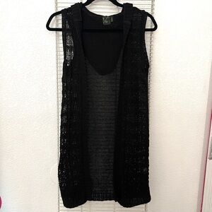 T/O Sweaters Open Knit Sleeveless Cardigan with Hood
